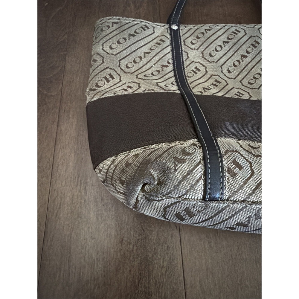 Coach Signature Lozenge Tote Shoulder Bag F12252 Tan Brown Canvas Lavender - Picture 3 of 8